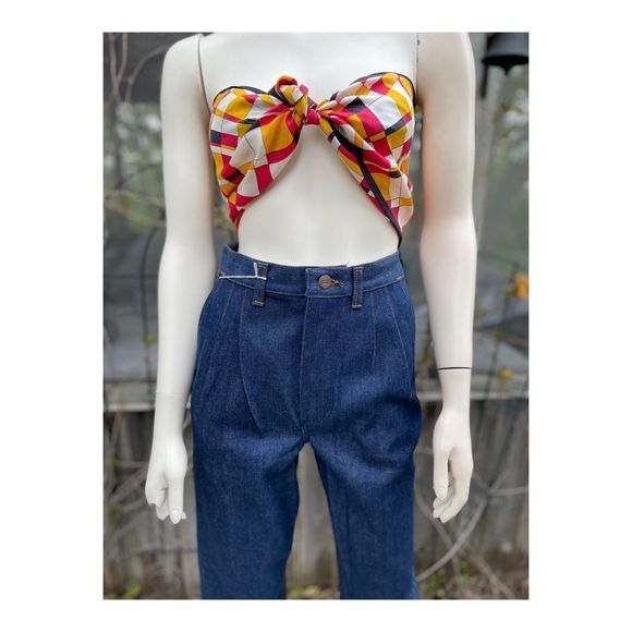 70s Wrangler High Waist Denim Jeans Pleat front Straight leg Dark Wash NWT 30x34 - Picture 15 of 16